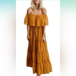 Mustard Yellow off the Shoulder dress